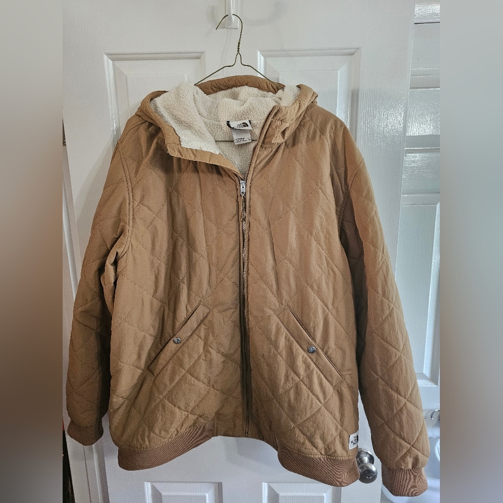 The North Face Quilted Sherpa Lined Hooded Jacket XXL Brown Zip Up Warm Classic - Picture 2 of 10